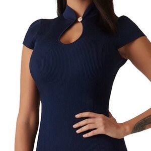 Guess Navy Blue Ribbed Midi Dress